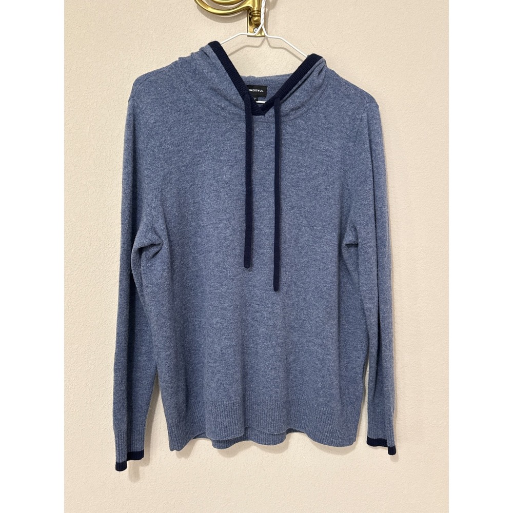 Summersalt Hoodie Sweater Womens Medium Blue Merino Wool Cashmere Blend Pullover